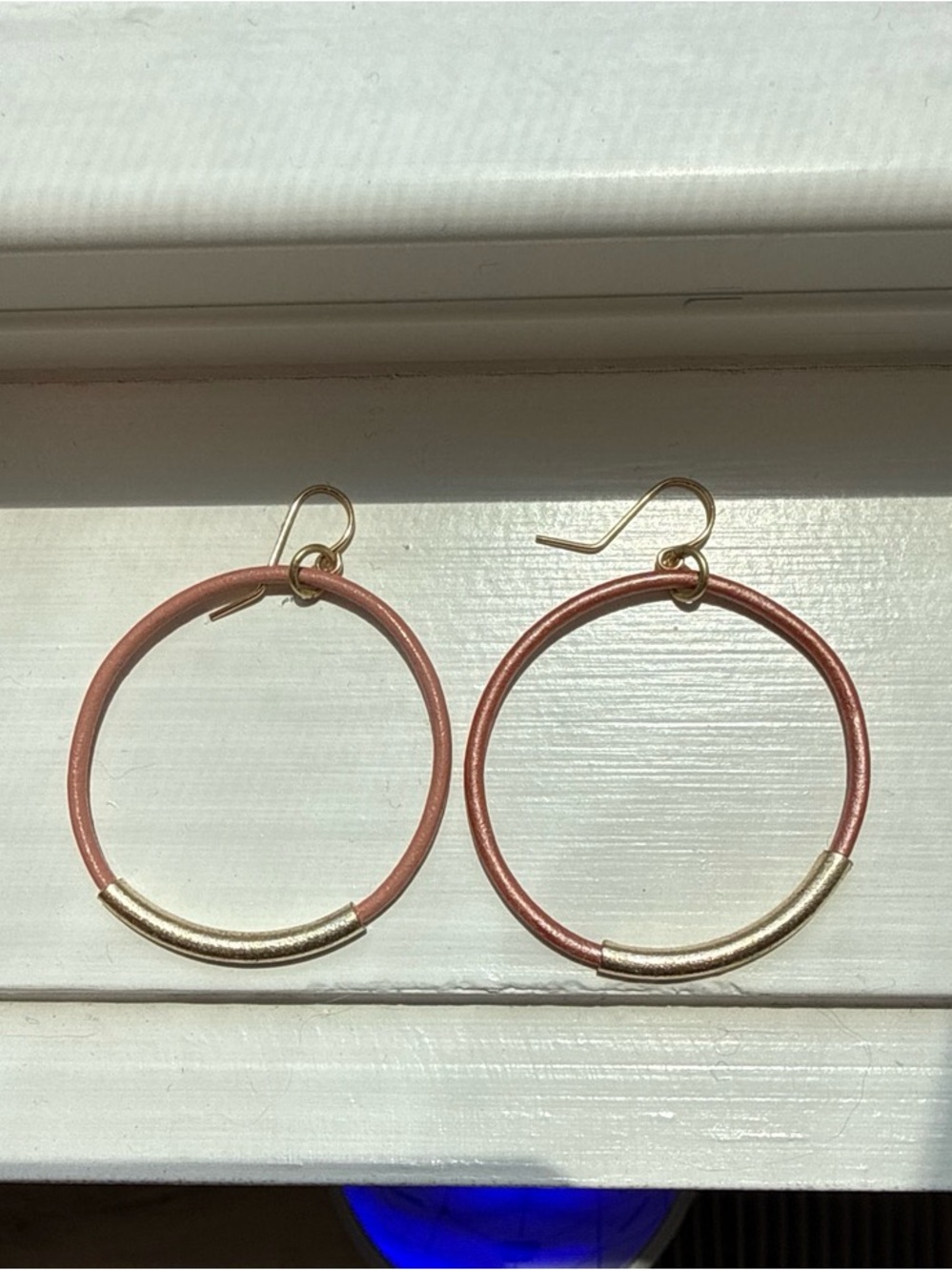 Never worn Mauve Hoop Earrings with Gold Accents